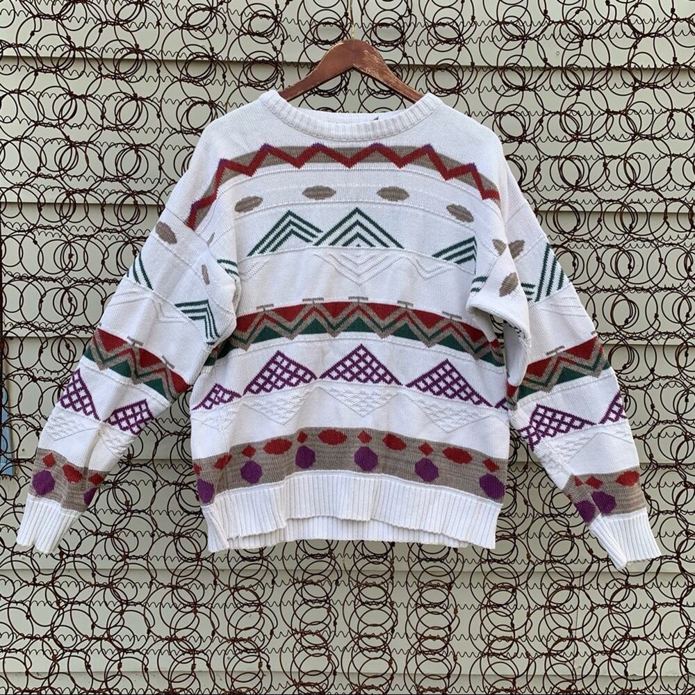 Vintage 90s London Fog geometric stripe sweater LARGE